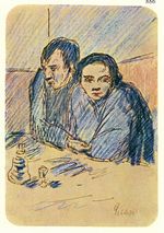 Man and woman in cafe. Study